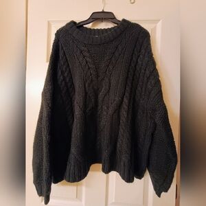 Aerie Black Cable Knit Sweater Size XL